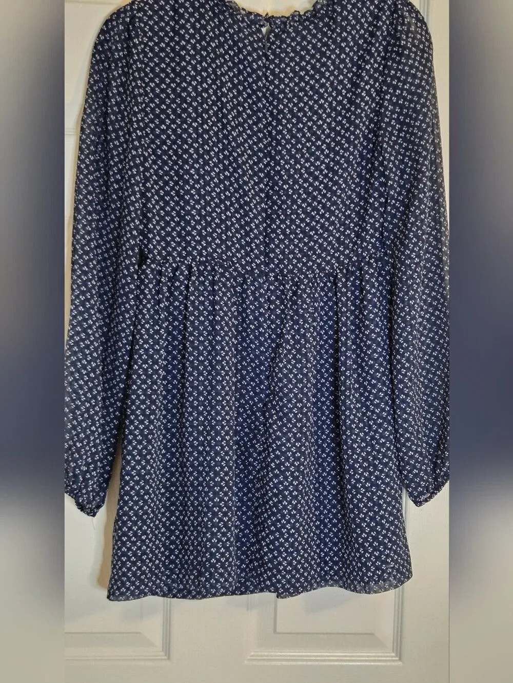 Free People Nouveau Butterfly Babydoll Mini Dress Navy Blue Long Sleeve Sz 0